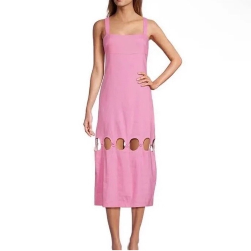ANTONIO MELANI Pink Square-Neck Midi Dress with Cutout Hem